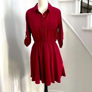 Like new Monteau dark red lined mini crepe dress with pocket detail Medium